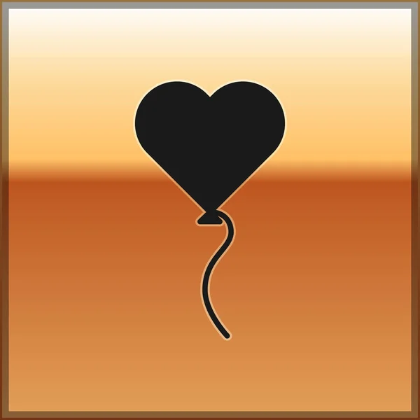 Balões pretos em forma de coração com ícone de fita isolado em fundo dourado. Símbolo do dia dos namorados. Ilustração vetorial —  Vetores de Stock