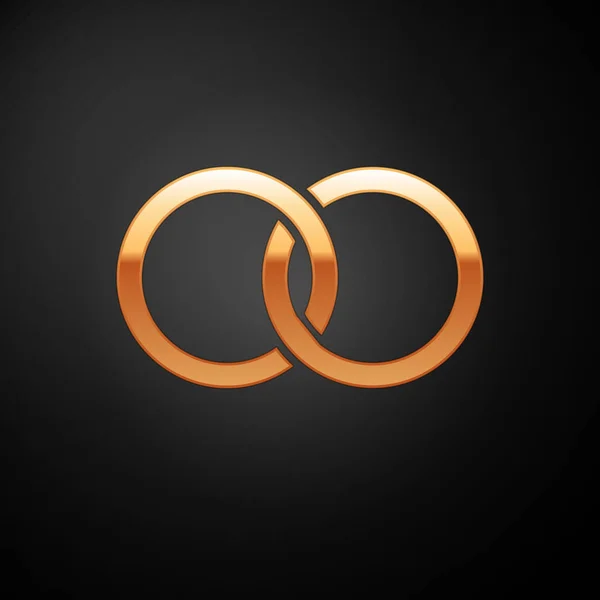 Χρυσό δαχτυλίδι γάμου εικονίδιο απομονώνονται σε μαύρο φόντο. Σημάδι για κοσμήματα νύφης και γαμπρού. Εικόνα γάμου. Διαμαντένιο δαχτυλίδι. Εικονογράφηση διανύσματος — Διανυσματικό Αρχείο