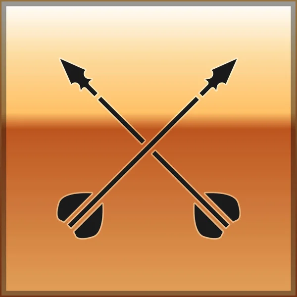 Icono de flechas cruzadas medievales negras aisladas sobre fondo dorado. Arma medieval. Ilustración vectorial — Vector de stock