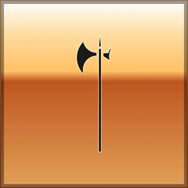 Black Medieval halberd icon isolated on gold background. Medieval weapon. Vector Illustration — 스톡 벡터