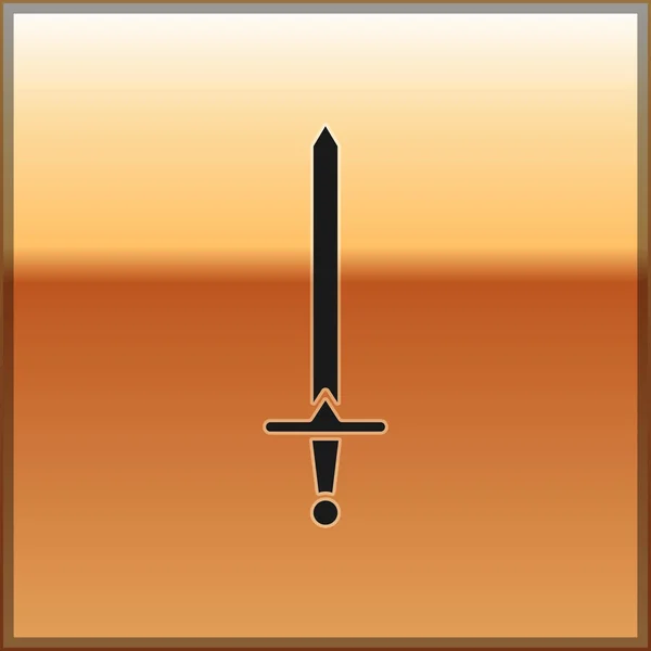 Черный средневековый меч значок изолирован на золотом фоне. Средневековое оружие. Векторная миграция — стоковый вектор