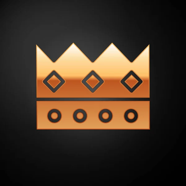 Icono corona Rey de Oro aislado sobre fondo negro. Ilustración vectorial — Vector de stock