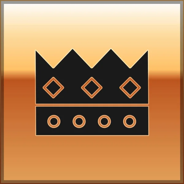 Icône couronne roi noir isolé sur fond or. Illustration vectorielle — Image vectorielle