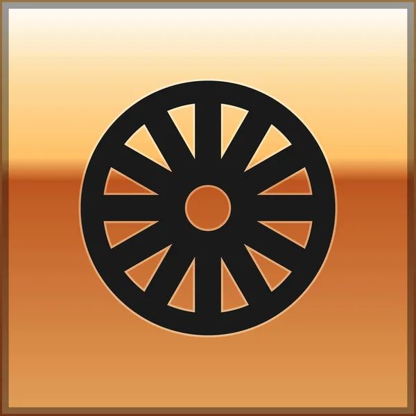 Black Old wooden wheel icon isolated on gold background. Vector Illustration — 스톡 벡터