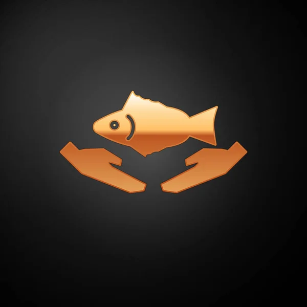 Значок ухода за золотой рыбкой выделен на чёрном фоне. Векторная миграция — стоковый вектор
