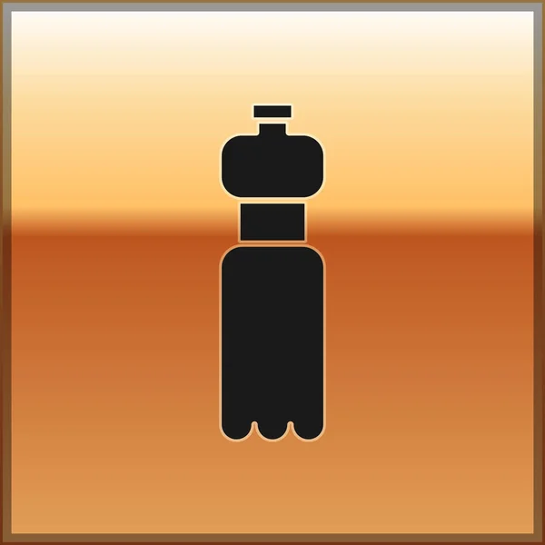 Altın arka planda izole su simgesi siyah şişe. Soda su içecek işareti. Vektör İllüstrasyonu — Stok Vektör