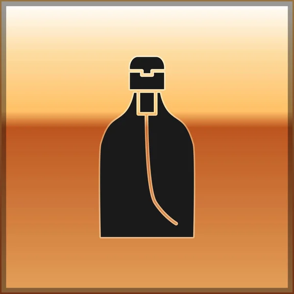 Schwarze Flasche flüssige antibakterielle Seife mit Spendersymbol auf goldenem Hintergrund. Desinfektion, Hygiene, Hautpflege. Vektorillustration — Stockvektor
