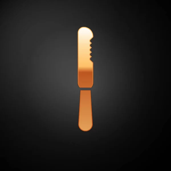 Goldenes Einweg-Kunststoffmesser-Symbol isoliert auf schwarzem Hintergrund. Vektorillustration — Stockvektor