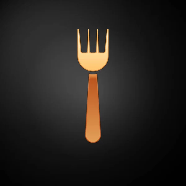 Gold Disposable plastic fork icon isolated on black background. Vector Illustration — Stock Vector