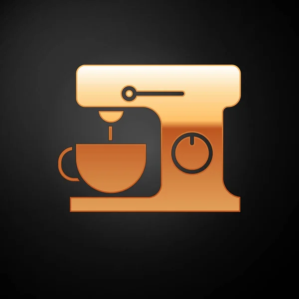 Icono del mezclador Gold Electric aislado sobre fondo negro. Licuadora de cocina. Ilustración vectorial — Archivo Imágenes Vectoriales