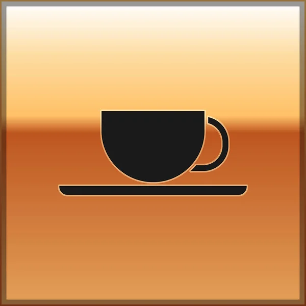 Schwarze Kaffeetasse Symbol isoliert auf goldenem Hintergrund. Teetasse vorhanden. Heißes Getränk Kaffee. Vektorillustration — Stockvektor