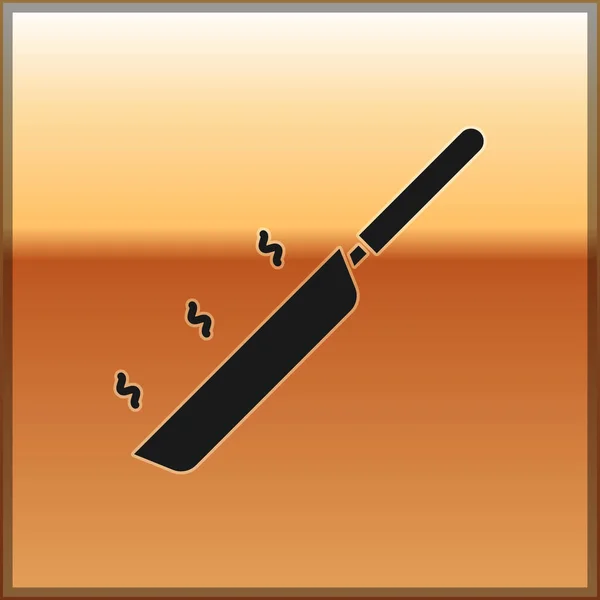 Svart stekepikon isolert på gullbakgrunn. Symbol for grillet eller brent mat. Vektorbelysning – stockvektor