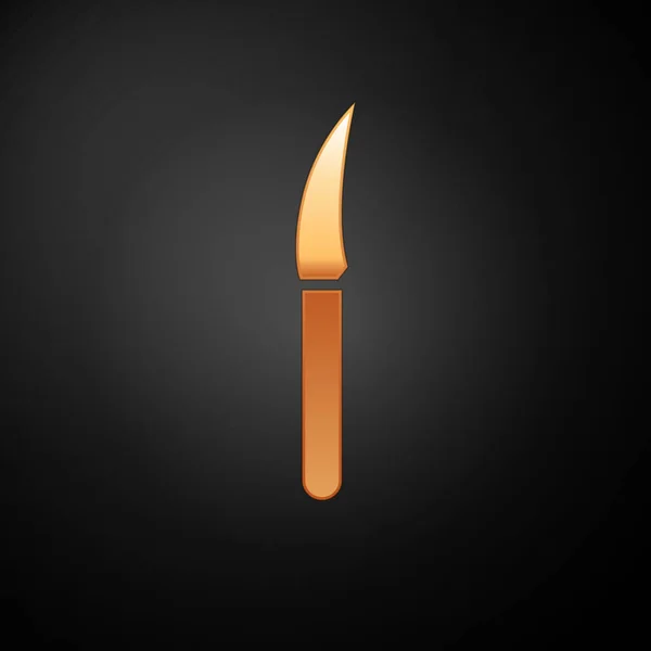 Guld kniv ikonen isolerad på svart bakgrund. Bestick symbol. Vektor illustration — Stock vektor