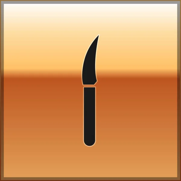 Ícone de faca preta isolado no fundo de ouro. Símbolo de talheres. Ilustração vetorial — Vetor de Stock