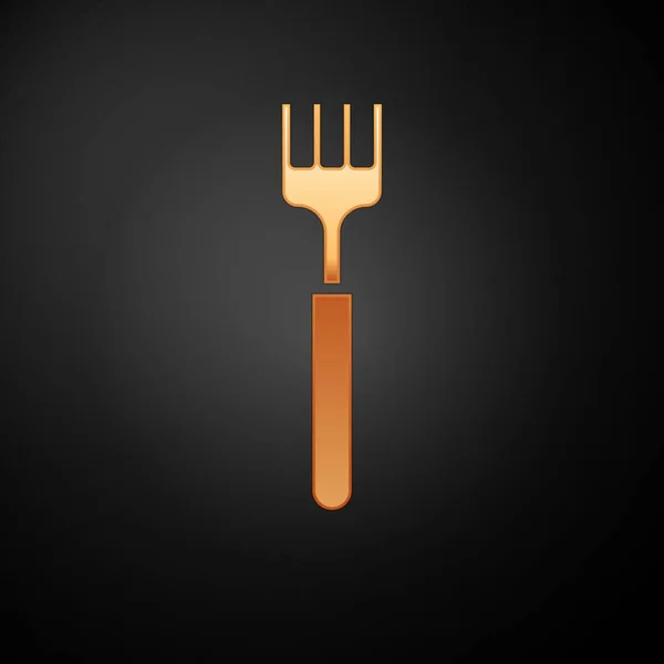 Pictograma Gold Fork izolată pe fundal negru. Simbolul tacâmurilor. Vector Illustration — Vector de stoc