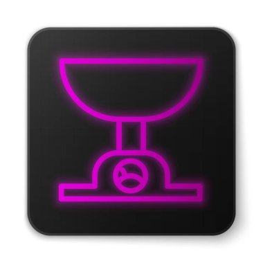 Parlayan neon hattı elektronik ölçek simgesi beyaz arkaplanda izole edildi. Ağırlık ölçüm aletleri. Siyah kare düğme. Vektör İllüstrasyonu