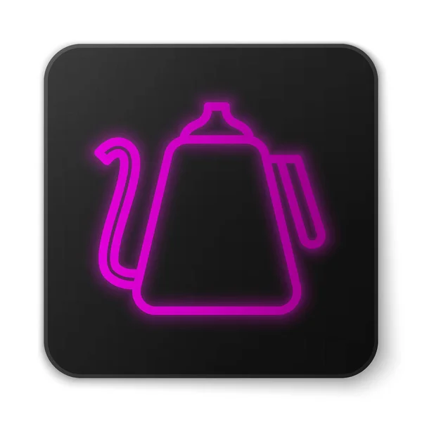 Világító neon vonal Kettle fogantyú ikon elszigetelt fehér háttér. Teáskanna ikon. Fekete négyzet gomb. Vektorillusztráció — Stock Vector