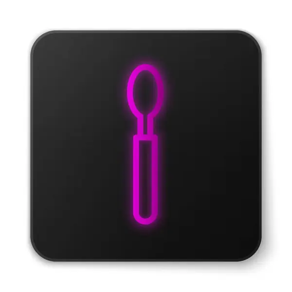 Gloeiende neon lijn Spoon pictogram geïsoleerd op witte achtergrond. - Kookgerei. Bestekbord. Zwarte vierkante knop. Vector Illustratie — Stockvector