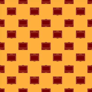 Aynalı ikon ile kırmızı makyaj tozu kahverengi arka planda izole edilmiş pürüzsüz desen. Vektör İllüstrasyonu