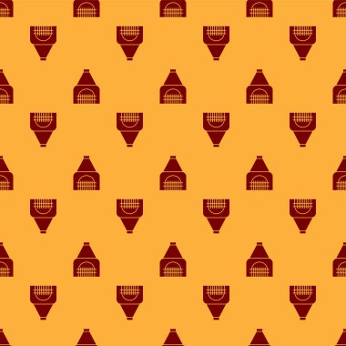 Kırmızı şömine ikonu kahverengi arka planda izole edilmiş pürüzsüz desen. Vektör İllüstrasyonu