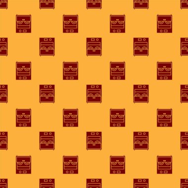 Kırmızı Mutfak Bulaşık Makinesi ikonu kahverengi arka planda izole edilmiş kusursuz desen. Vektör İllüstrasyonu