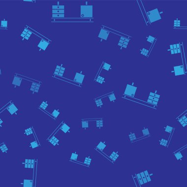 Mavi Ofis masa simgesi mavi arkaplandaki kusursuz deseni izole etti. Vektör İllüstrasyonu