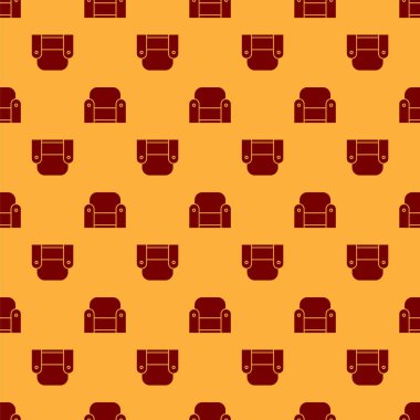 Kırmızı Kol Koltuğu simgesi kahverengi arka planda izole edilmiş. Vektör İllüstrasyonu