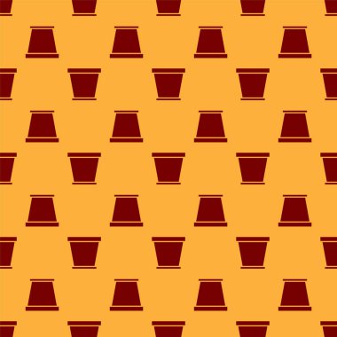 Kırmızı Çiçek saksı simgesi kahverengi arka planda izole edilmiş. Vektör İllüstrasyonu