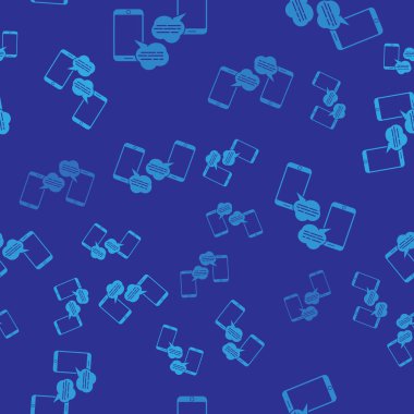 Telefon simgesindeki Mavi Yeni Sohbet mesajları bildirimi mavi arkaplanda izole edilmiş pürüzsüz desen. Smartphone sohbet mesajları konuşma baloncukları. Vektör İllüstrasyonu