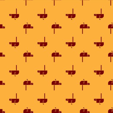 Kırmızı Açık posta kutusu simgesi kahverengi arkaplanda izole edilmiş. Posta kutusu simgesi. Posta kutusunda bayrak var. Vektör İllüstrasyonu