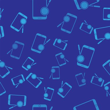 Mavi Mobil telefon tanılama simgesi mavi arka planda izole edilmiş pürüzsüz desen. Uygulama, servis, ayar seçenekleri, bakım, onarım, onarım. Vektör İllüstrasyonu