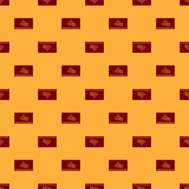 Kırmızı İnternet bağlantısı yok simgesi kahverengi arkaplanda izole edilmiş kusursuz desen. Kablosuz ağ ya da uzaktan internet erişimi için işaret yok. Vektör İllüstrasyonu