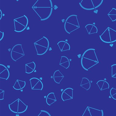 Mavi Yay ve Ok simgesi mavi arkaplanda izole edilmiş kusursuz desen. Aşk tanrısı sembolü. Aşk işareti. Sevgililer Günü konsepti. Vektör İllüstrasyonu