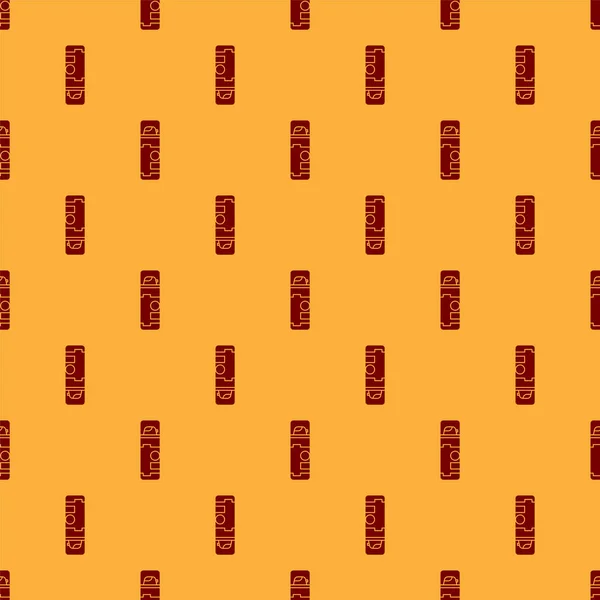 Красное бритье гель пены значок изолированный бесшовный узор на коричневом фоне. Крем для бритья. Векторная миграция — стоковый вектор