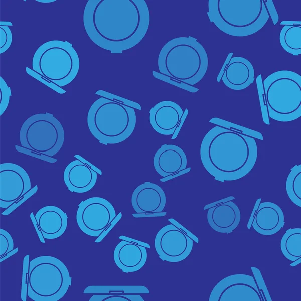 Polvere di trucco blu con icona a specchio isolato modello senza soluzione di continuità su sfondo blu. Illustrazione vettoriale — Vettoriale Stock