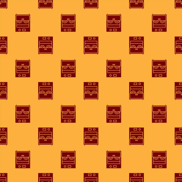 Kırmızı Mutfak Bulaşık Makinesi ikonu kahverengi arka planda izole edilmiş kusursuz desen. Vektör İllüstrasyonu