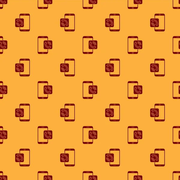 Red Mobile phone call icon isolated seamless pattern on brown background. Vector Illustration — 스톡 벡터