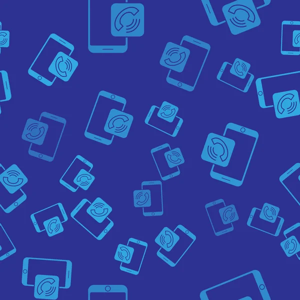 Mavi Mobil telefon arama ikonu mavi arka planda kusursuz desen izole etti. Vektör İllüstrasyonu