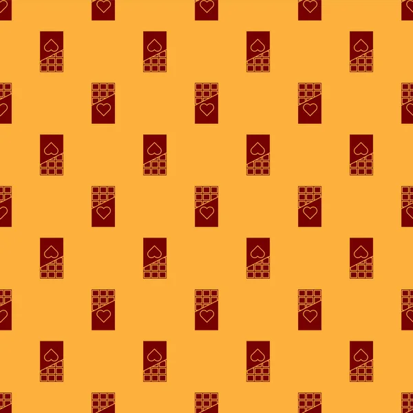 Κόκκινη σοκολάτα γραμμή εικονίδιο απομονωμένη αδιάλειπτη μοτίβο σε καφέ φόντο. Σύμβολο του Αγίου Βαλεντίνου. Εικονογράφηση διανύσματος — Διανυσματικό Αρχείο