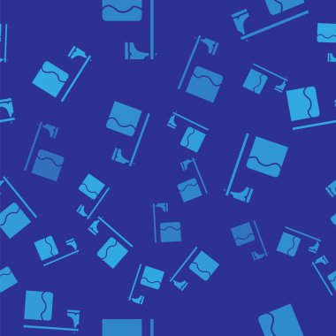 Mavi cellat baltası ağaç bloğu simgesinde, mavi arkaplanda izole edilmiş, pürüzsüz desen. Cellat, işkenceci, cellat, işkenceci, kasap, cellat. Vektör İllüstrasyonu