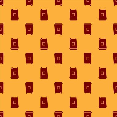 Kırmızı Çöp kutusu simgesi kahverengi arkaplanda izole edilmiş. Çöp kutusu tabelası. Sepet simgesini geri dönüştür. Ofis çöpü ikonu. Vektör İllüstrasyonu