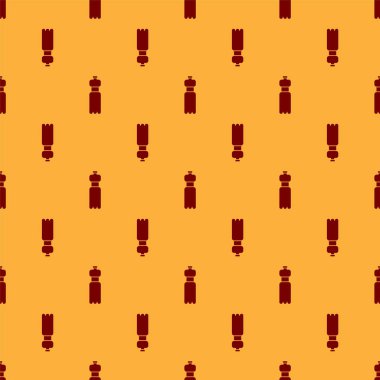 Kırmızı Şişe su simgesi kahverengi arka plan üzerinde izole dikişsiz desen. Soda su içecek işareti. Vektör İllüstrasyonu