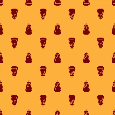 Sıvı çamaşır deterjanı için kırmızı plastik şişe, çamaşır suyu, bulaşık suyu ikonu kahverengi arka planda izole edilmiş pürüzsüz desen. Vektör İllüstrasyonu