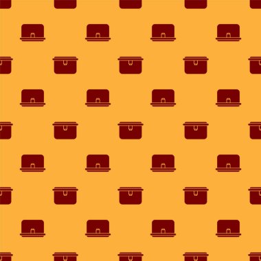 Kırmızı beslenme çantası simgesi kahverengi arkaplanda kusursuz desen izole etti. Vektör İllüstrasyonu