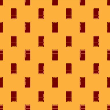 Kırmızı Buzdolabı simgesi kahverengi arka planda izole edilmiş. Buzdolabı buzdolabı. Ev aletleri ve aletler. Vektör İllüstrasyonu