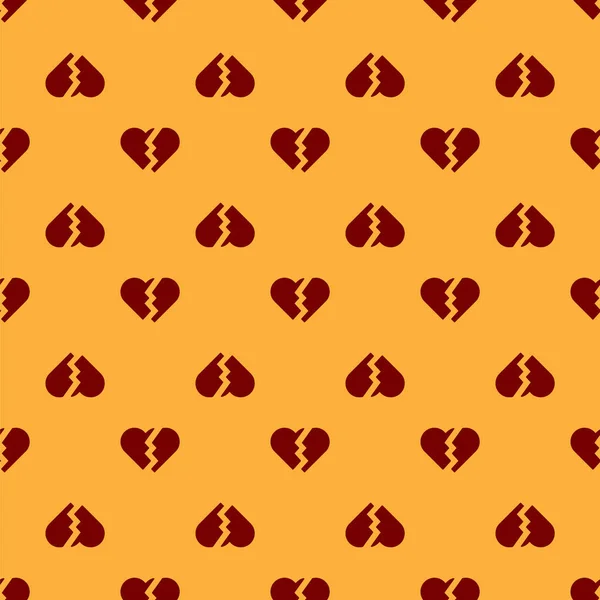 Coração partido vermelho ou ícone de divórcio isolado padrão sem costura no fundo marrom. Símbolo de amor. Dia dos Namorados. Ilustração vetorial — Vetor de Stock
