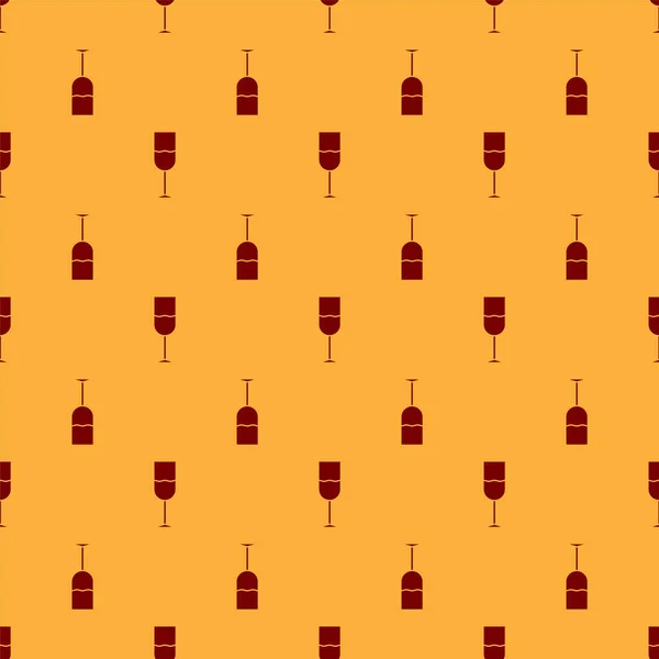 Icona in vetro di vino rosso isolato modello senza cuciture su sfondo marrone. Icona del bicchiere da vino. Simbolo del calice. Segnale vetreria. Illustrazione vettoriale — Vettoriale Stock