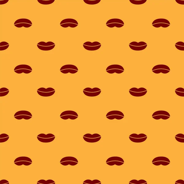 Rojo Labios sonrientes icono aislado patrón sin costuras sobre fondo marrón. Símbolo de sonrisa. Ilustración vectorial — Vector de stock