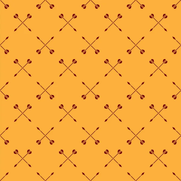 赤中世の交差矢印アイコン茶色の背景に隔離されたシームレスなパターン。中世の武器ベクターイラスト — ストックベクタ