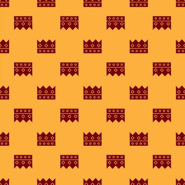 Red King coroa ícone isolado padrão sem costura no fundo marrom. Ilustração vetorial — Vetor de Stock